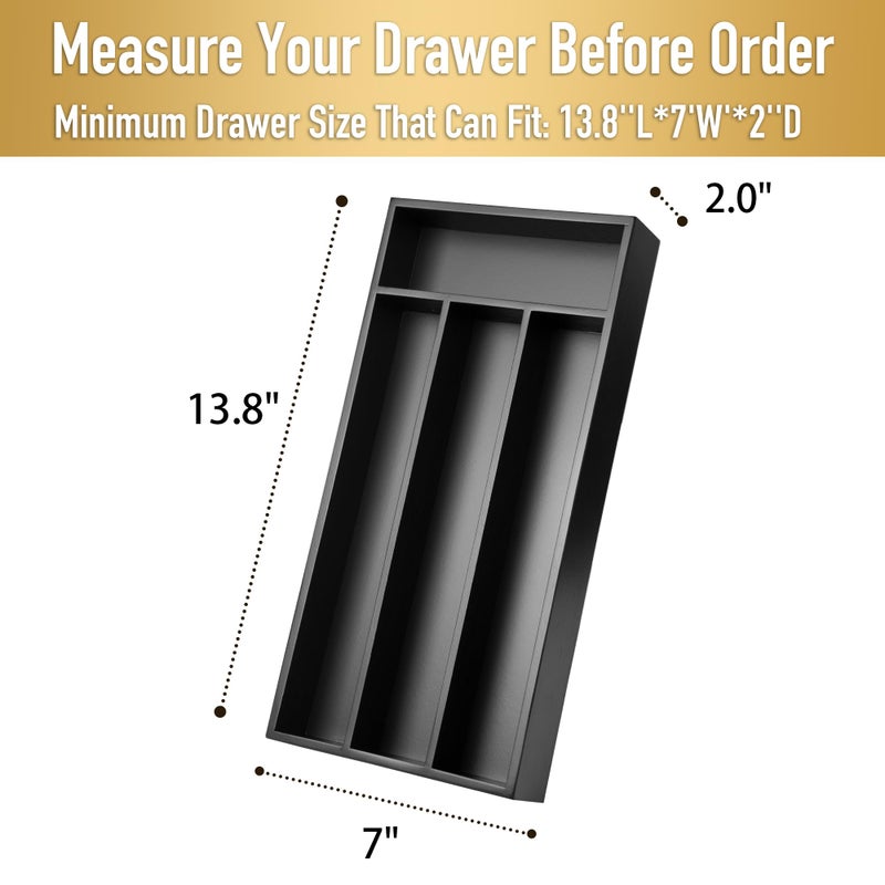 Conflech Silverware Organizer Small Bamboo Kitchen Drawer Organizer Utensil Organizer Silverware Holder Cutlery Organizer in drawer Flatware Organizer Tray (Black 4 Slots) - Image 2